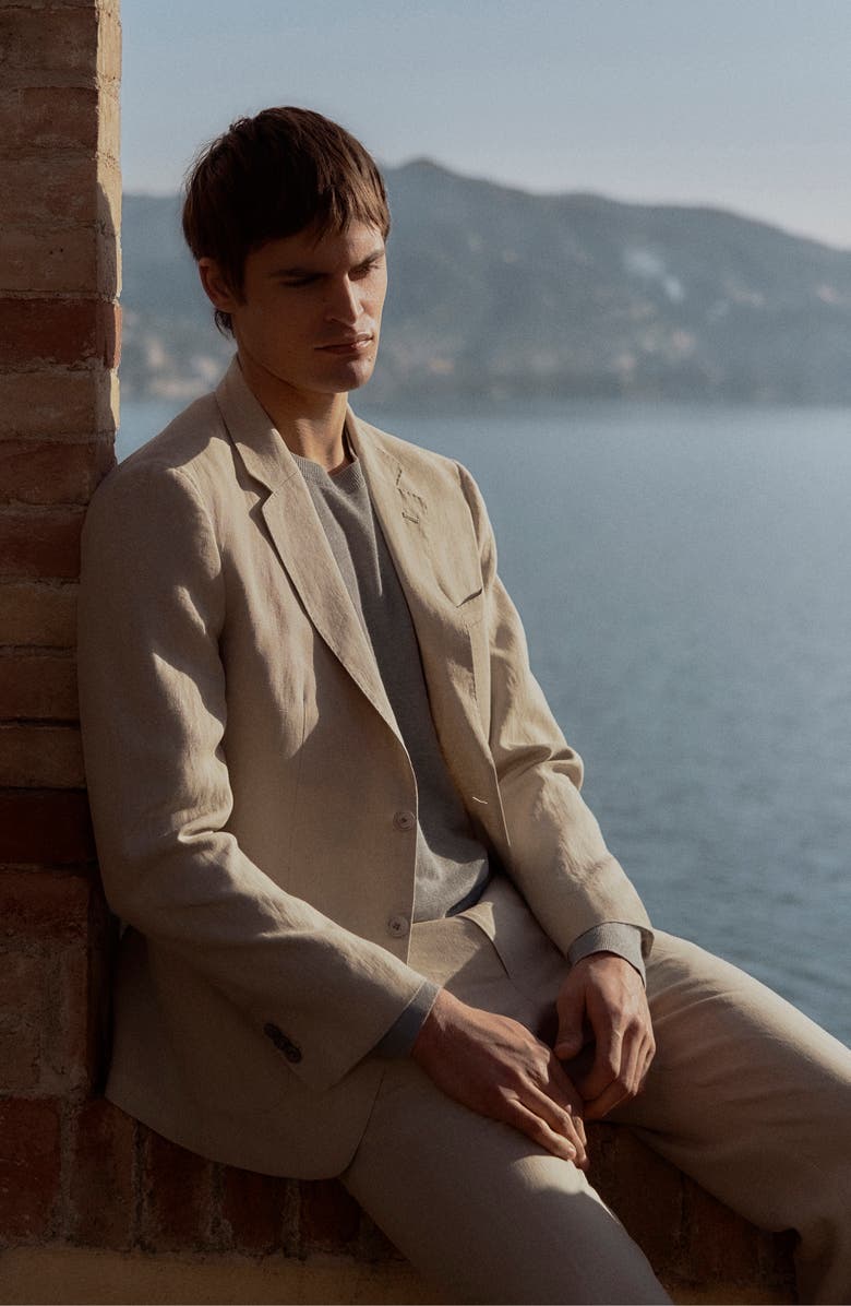 MANGO Slim Fit Linen Blazer, Alternate, color, Medium Brown