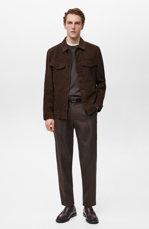 Mango Suede Button-up Shirt Jacket In Chocolate