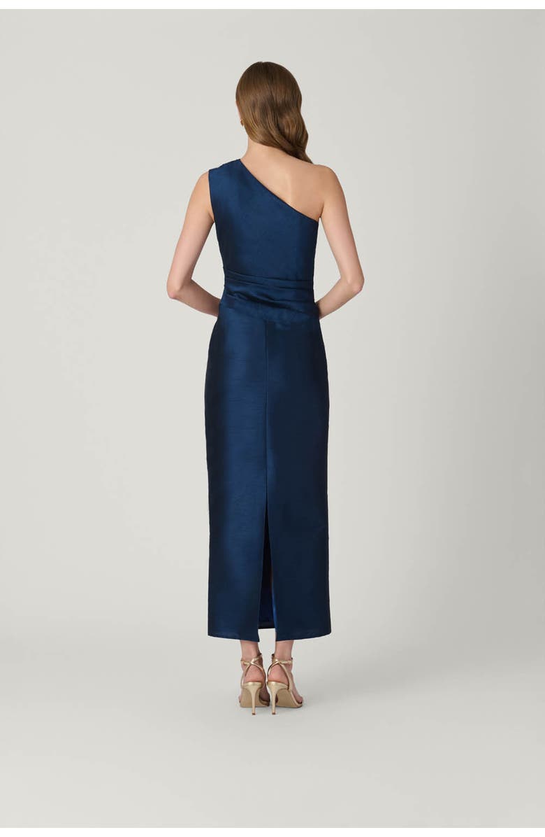 Shoshanna Midnight Como Embellished Dupioni Dress, Alternate, color, Navy