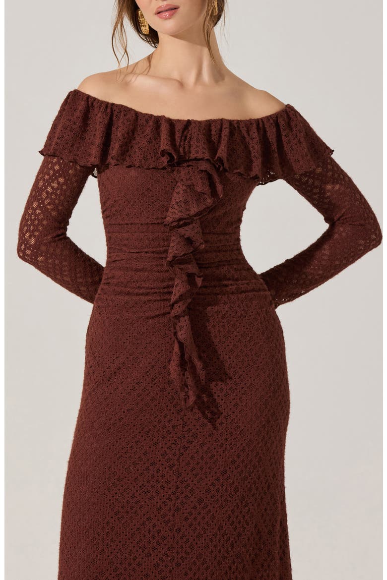Dorian Lace Long Sleeve Off the Shoulder Maxi Dress, Alternate, color, BROWN