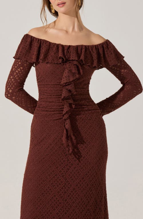 Astr The Label Dorian Lace Long Sleeve Off The Shoulder Maxi Dress In Brown