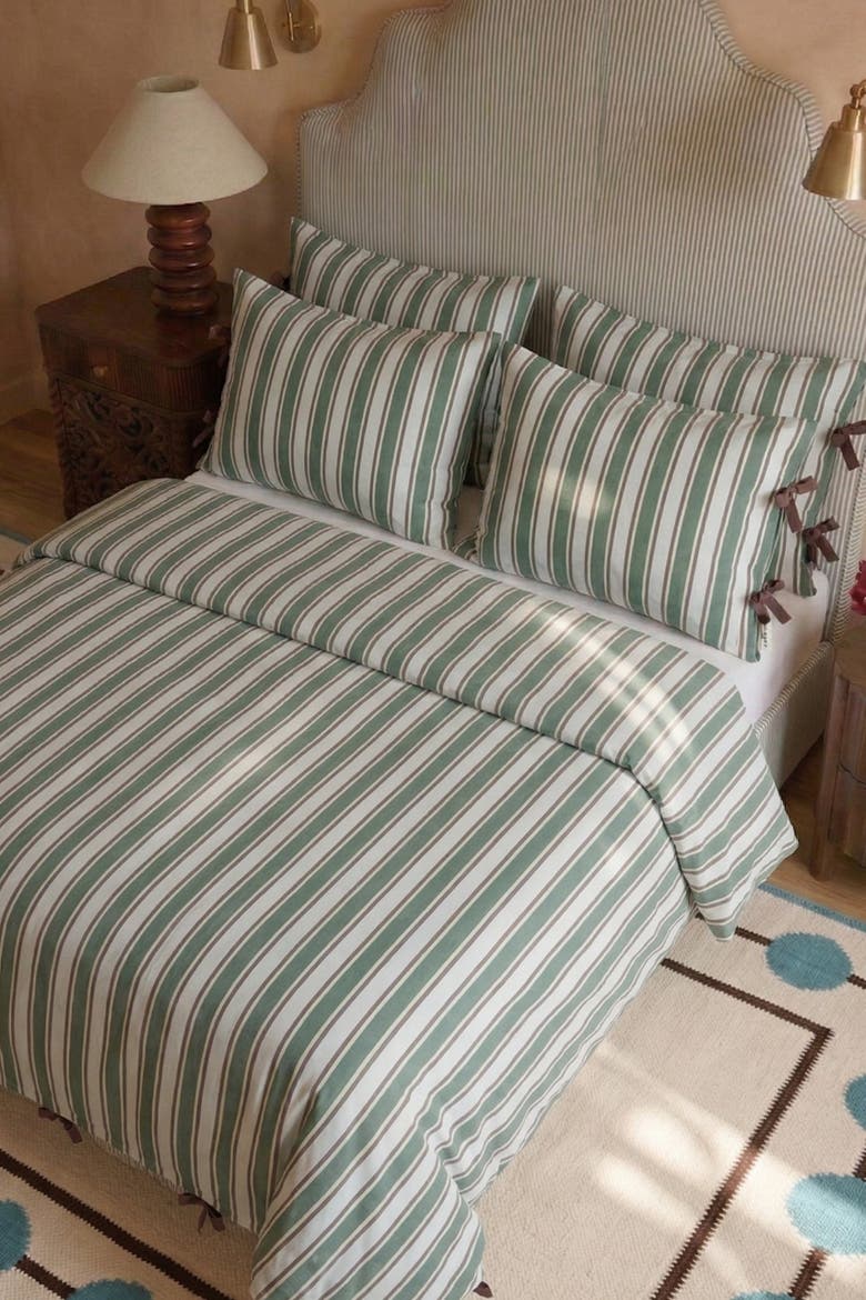 Cotton Striped Bedding Set, Alternate, color, Blue Stripe