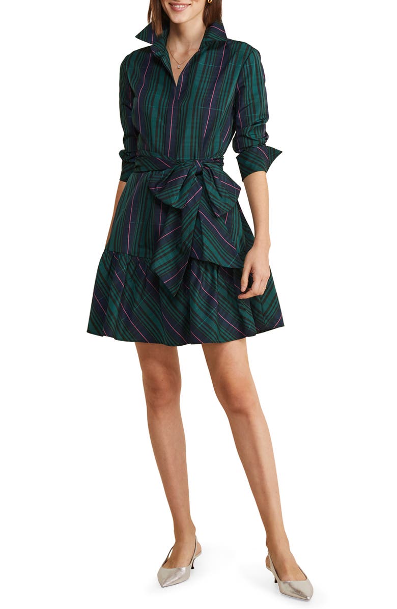 vineyard vines Black Watch Tartan Long Sleeve Taffeta Shirtdress, Main, color,