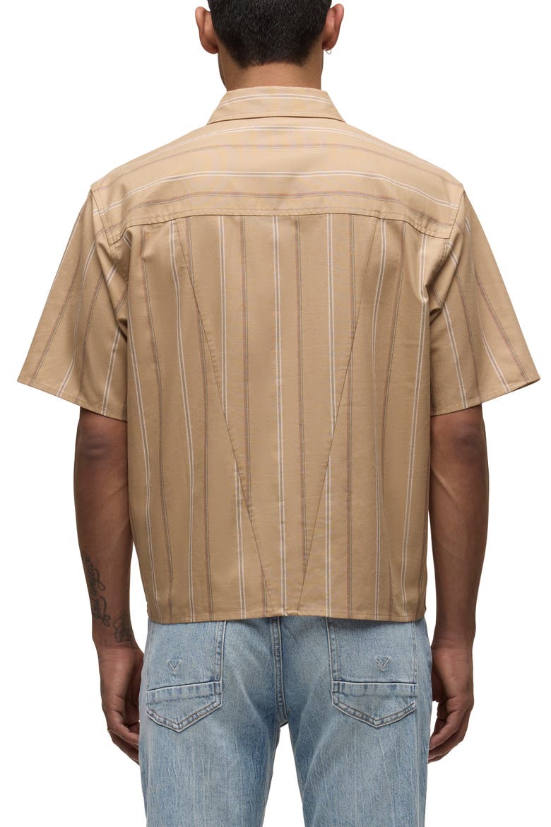 Rex Short Sleeve Cotton Button-Up Shirt, Alternate, color, CAMEL STRIPE