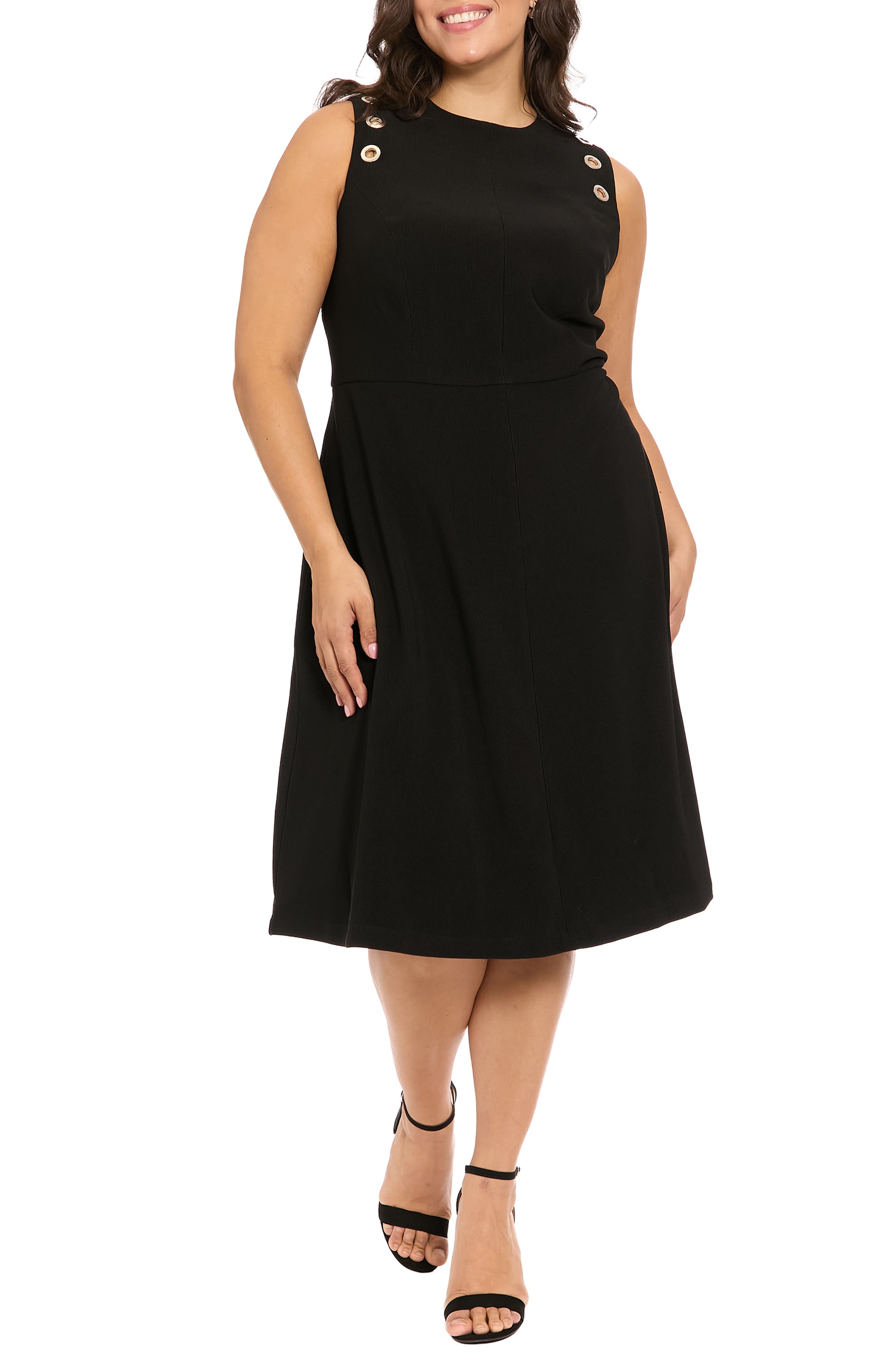 London Times Grommet Sleeveless Midi Dress