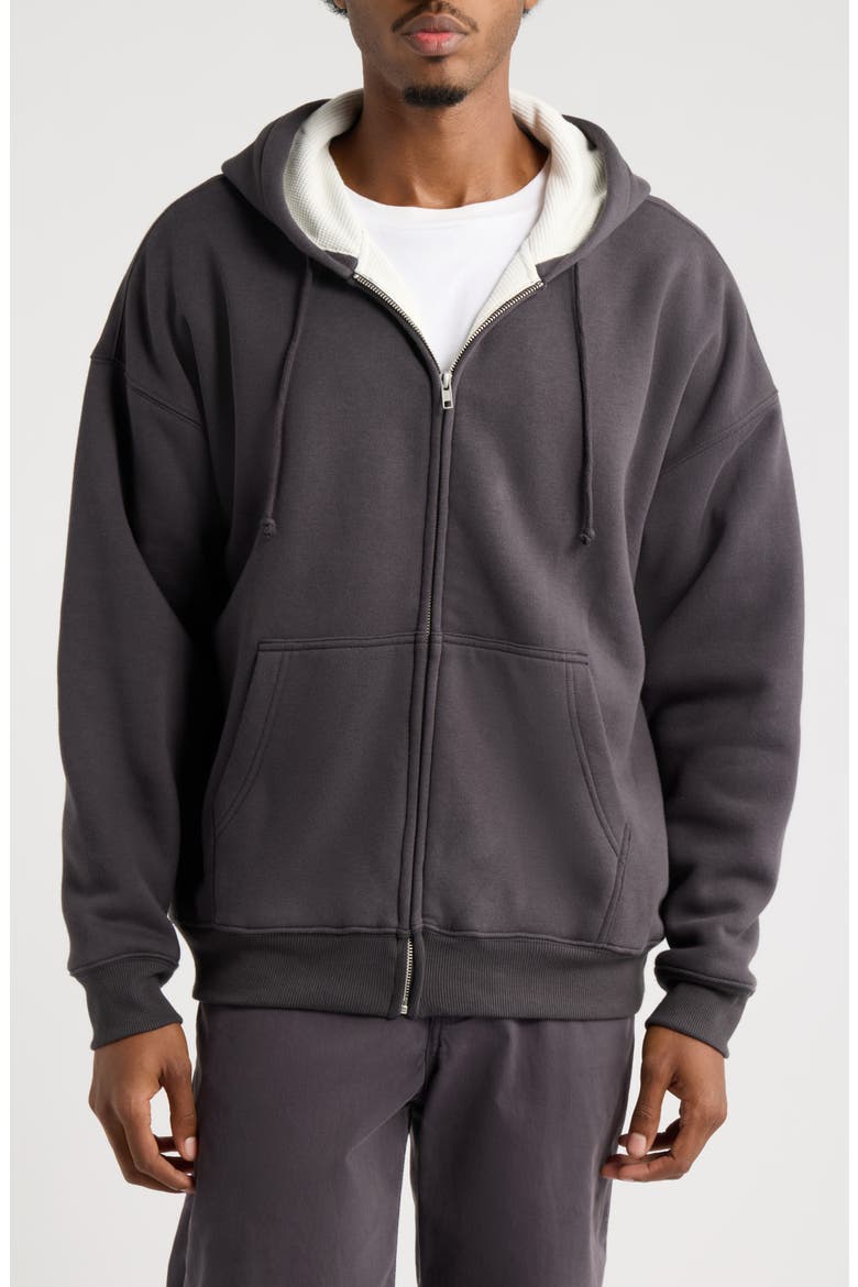 Waffle Lined Full Zip Hoodie, Alternate, color, BLACK FADED
