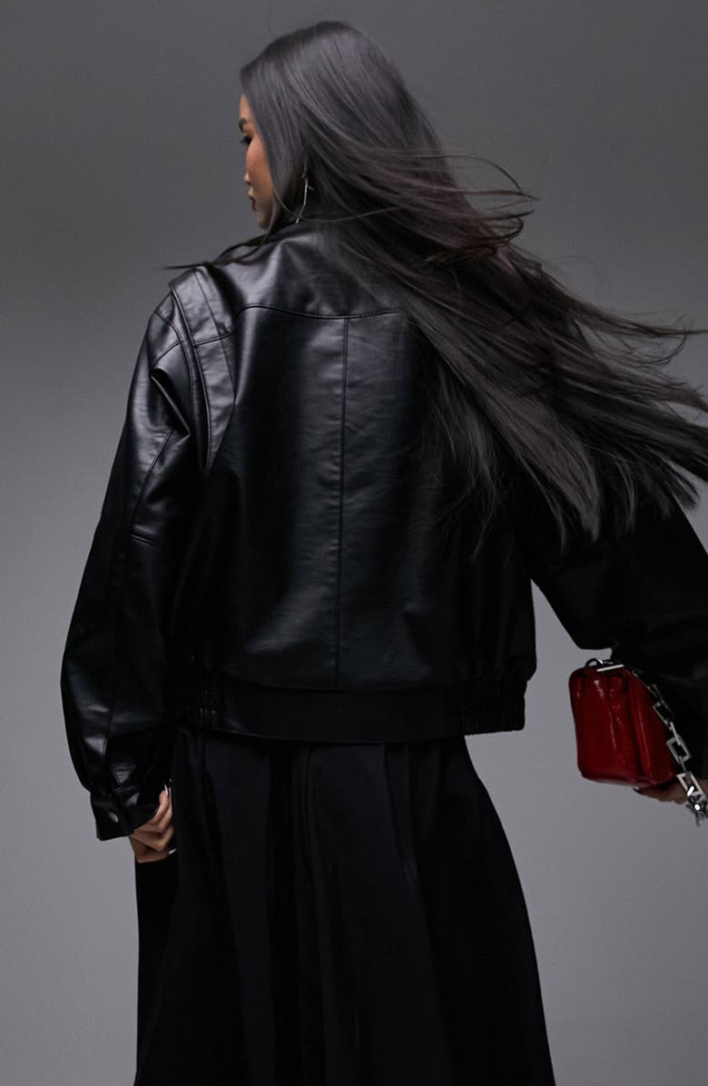 Topshop Oversize Faux Leather Bomber Jacket, Alternate, color, 
