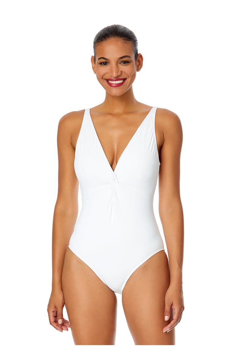 Women's Live In Color Plunge Twist One Piece Swimsuit, Main, color, White