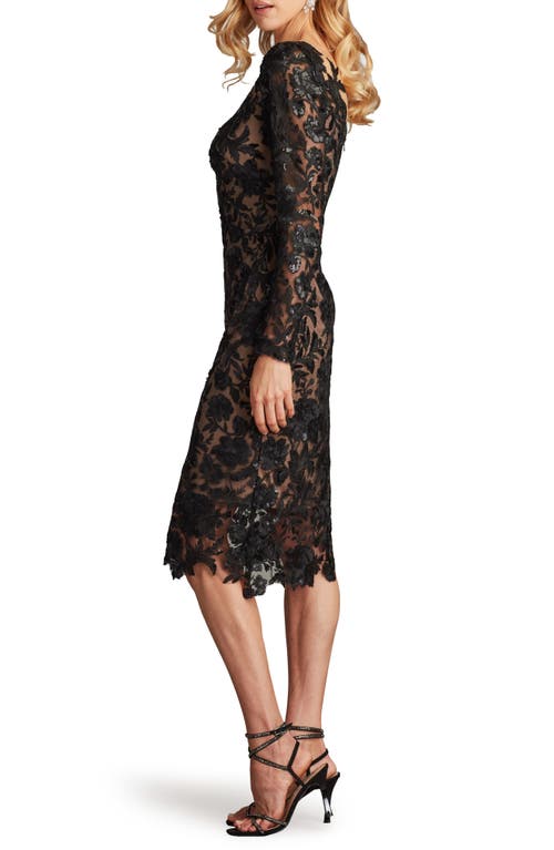 Tadashi Shoji Senoia Sequin Embroidered Illusion Dress In Black/nude