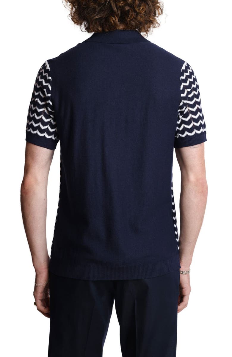 PAISLEY & GRAY Chevron Open Knit Polo, Alternate, color, Navy & White Zig Zag