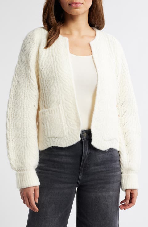 Blouson Sleeve Cable Knit Crop Cardigan