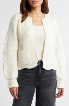 Wit & Wisdom Blouson Sleeve Cable Knit Crop Cardigan