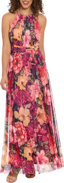London Times Floral Mesh Maxi Dress