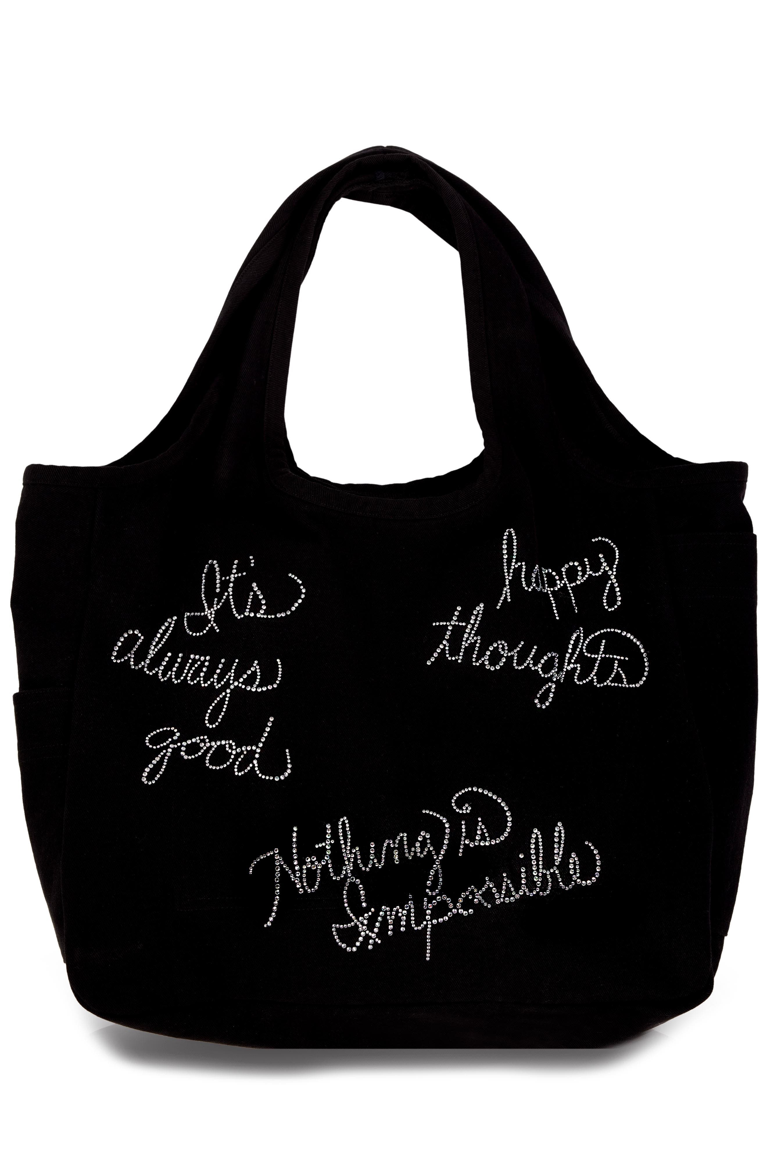 Lauren Moshi Taylor Crystal Affirmations Canvas Tote Bag, Main, color, Black