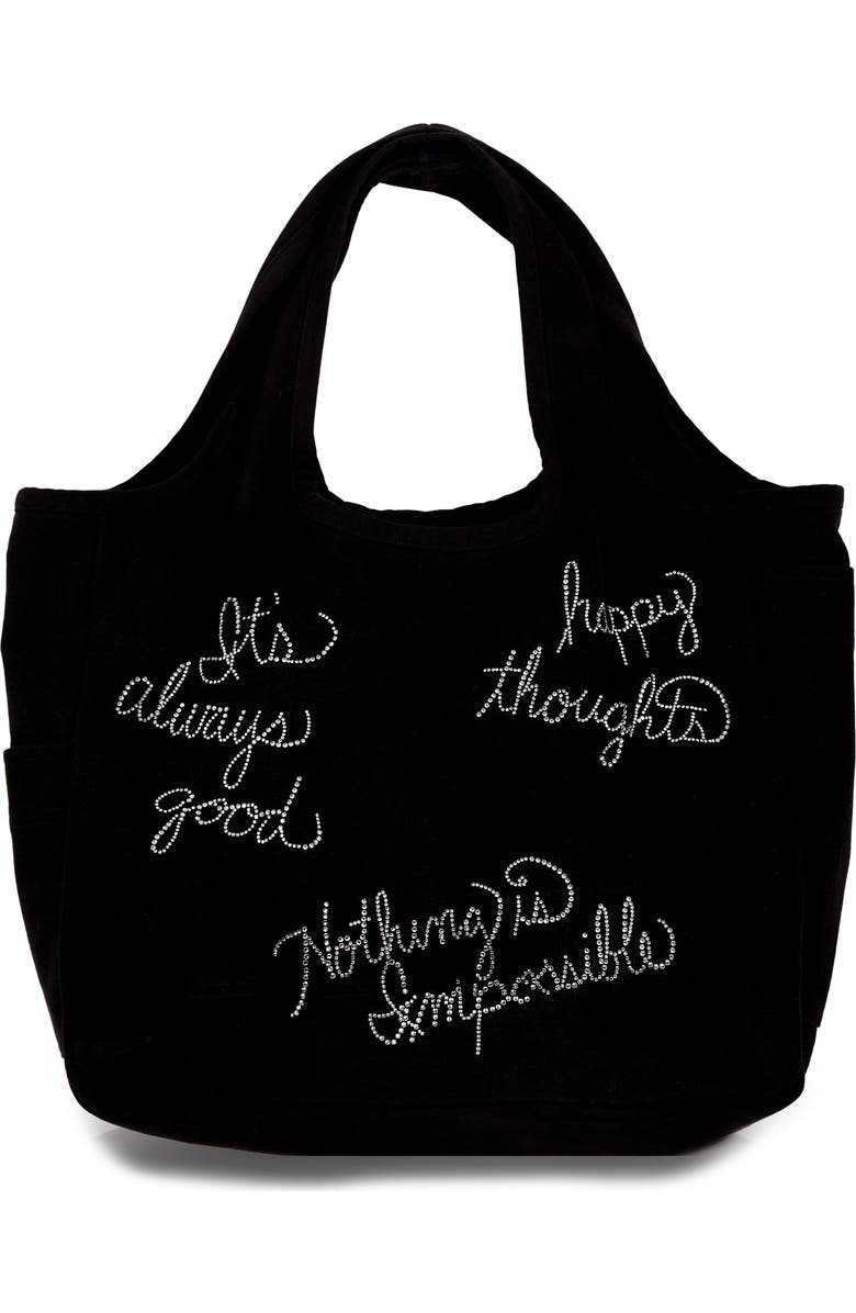 Lauren Moshi Taylor Crystal Affirmations Canvas Tote Bag, Main, color, Black