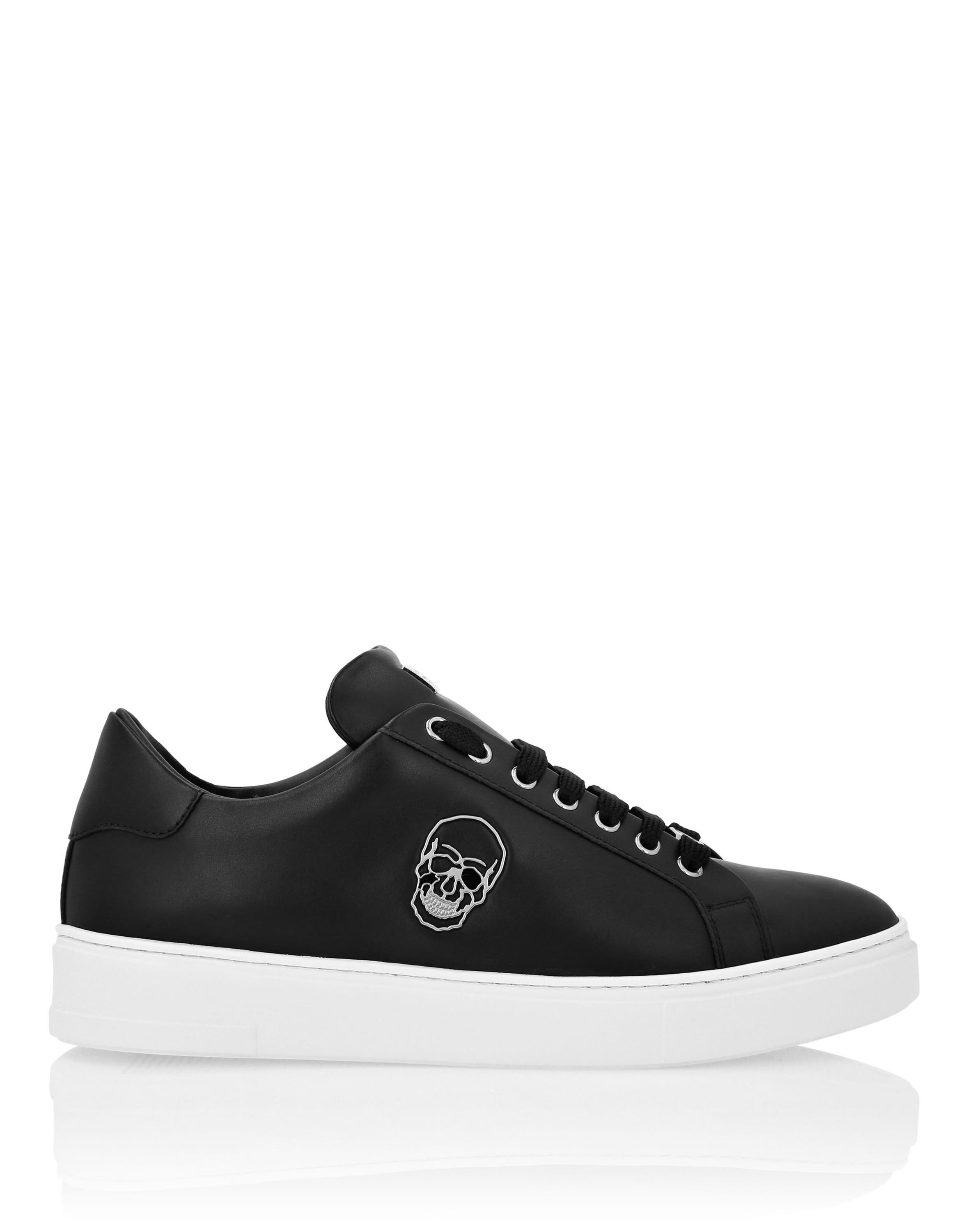 Nappa Leather Lo-Top Sneakers Skull Unisex, Alternate, color, white/black