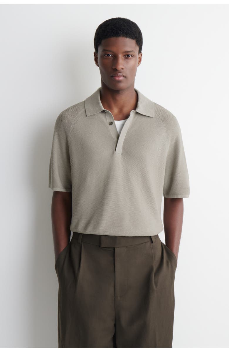 COS Knitted Linen-silk Polo Shirt, Main, color, Light Gray