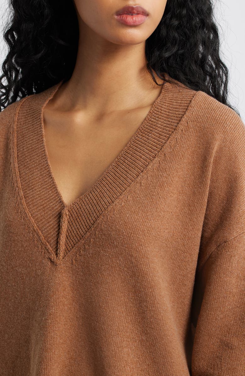 Free People Chelsea V-Neck Tunic Sweater, Alternate, color, Muscavado