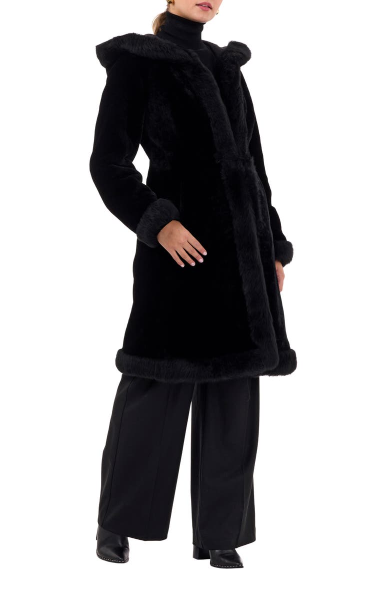 GORSKI Reversible Genuine Shearling Hooded Jacket, Alternate, color, Black/Black