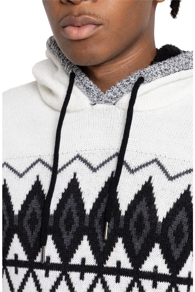 Colorblocked Pattern Hoodie, Alternate, color, BLACK