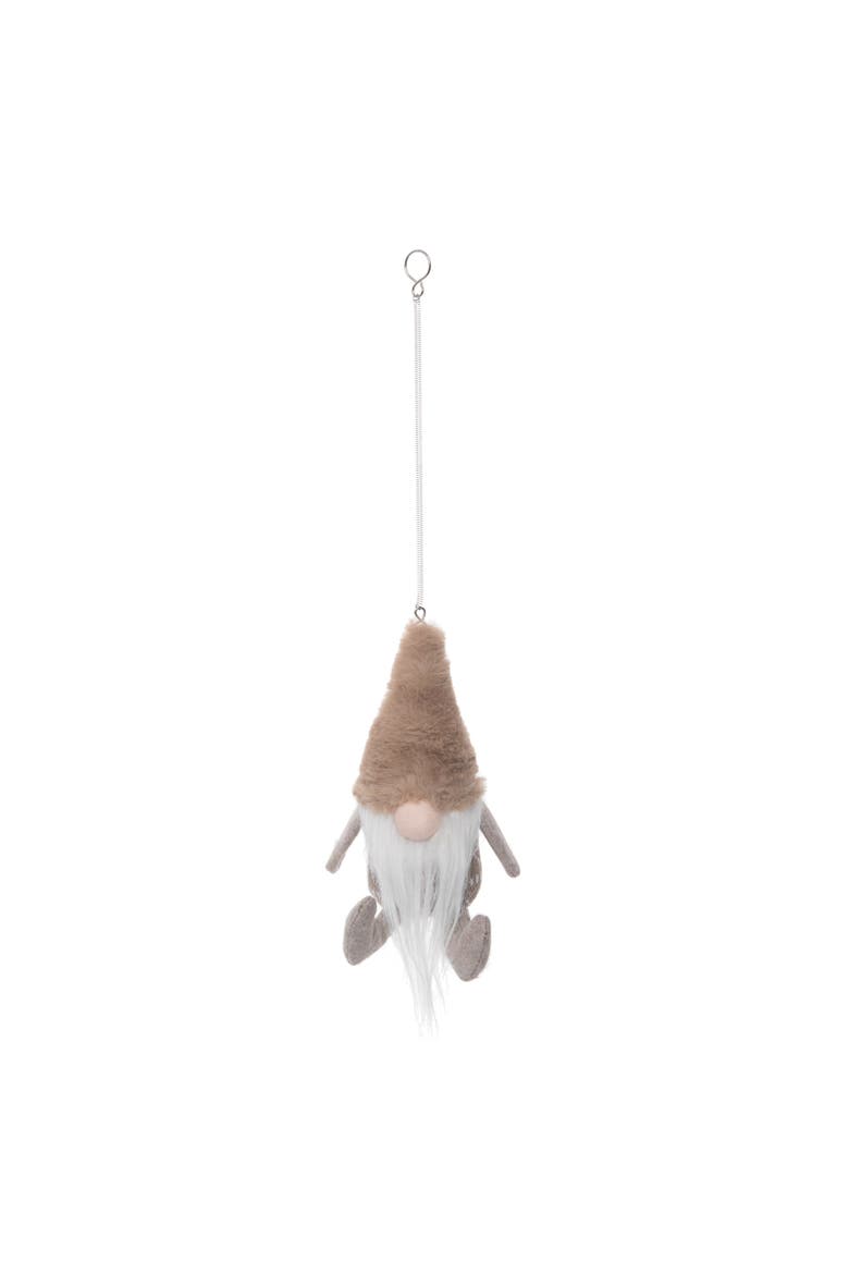 Soft Fuzzy Taupe Gnome in Tall hat Handmade Hanging Christmas Tree Ornament, Main, color, Brown