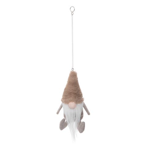 Soft Fuzzy Taupe Gnome in Tall hat Handmade Hanging Christmas Tree Ornament