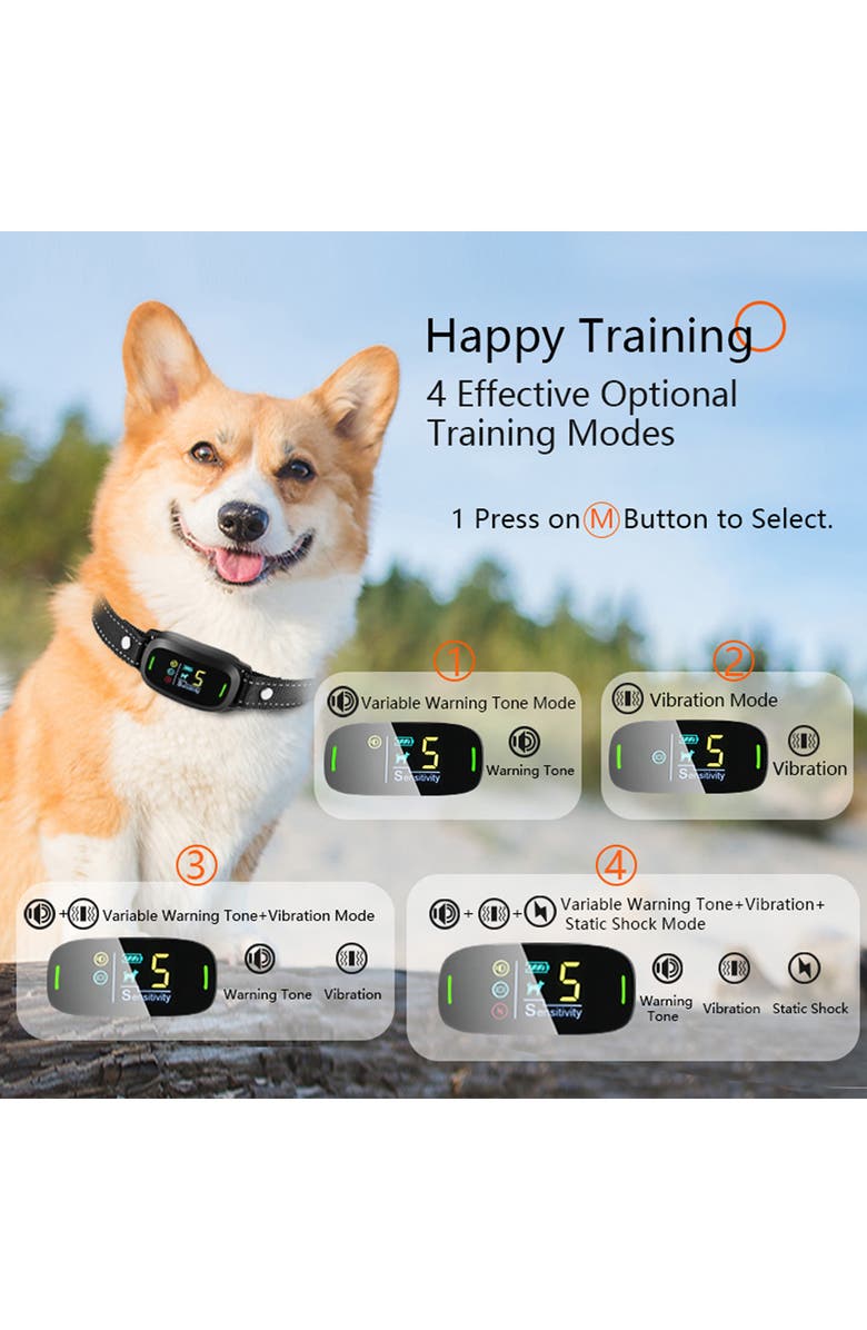 PET LIFE Barkomatic LED 5-Level Sensitivity and 6-Step Automated Beep Vibration and Stimulation Antibark Dog Collar, Alternate, color, 