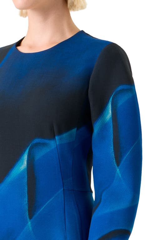 Akris Alysons Cyanotype-print Voluminous Sleeve Midi Dress In Blue