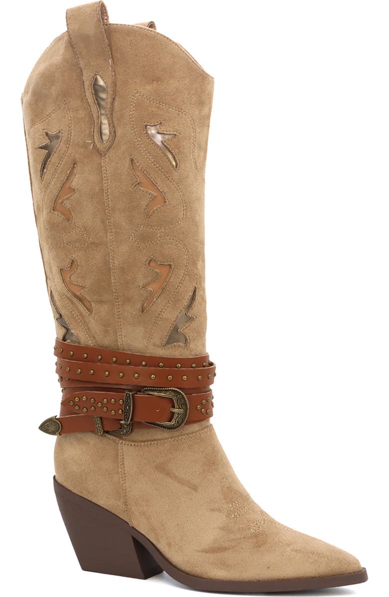 YOKI Gayle Wraparound Belt Western Boot, Main, color, Beige