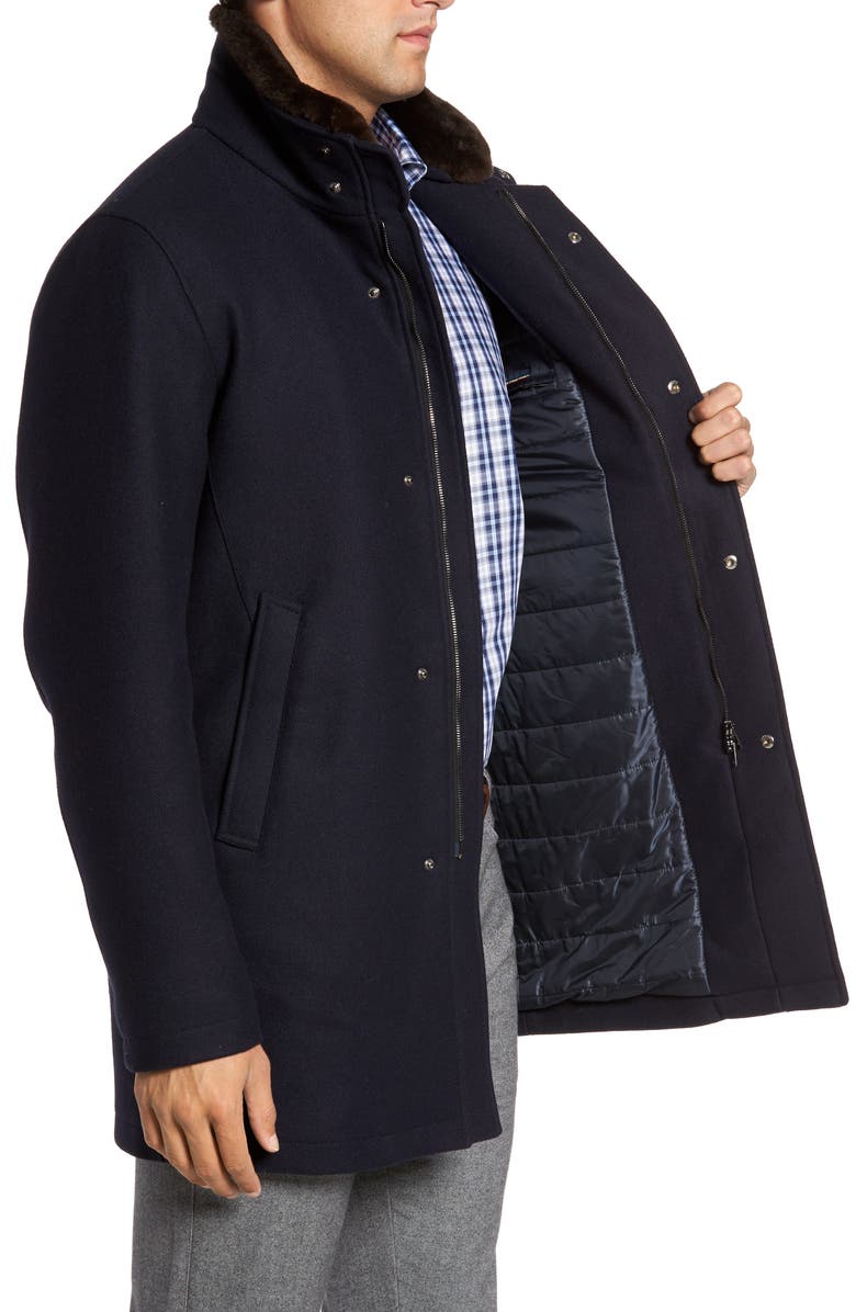 Herno Genuine Beaver Fur Collar Wool Blend Coat, Alternate, color,