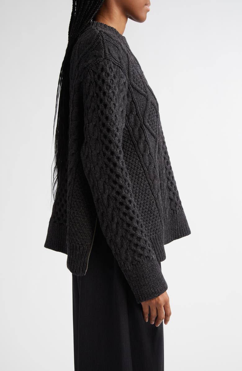 MONSE Oversize Side Zip Wool Cable Stitch Sweater, Alternate, color, 