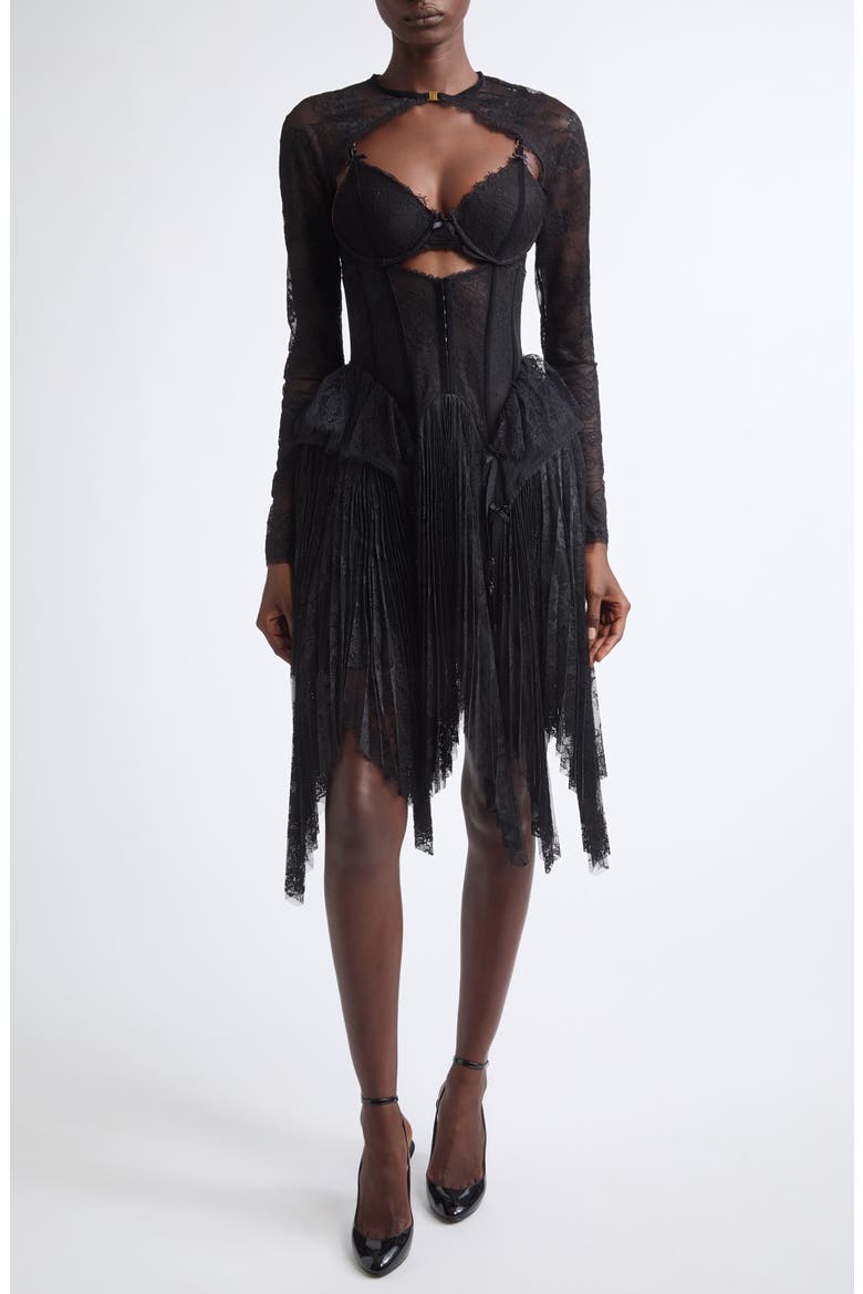 Valiant Lace Lingerie Minidress, Main, color, BLACK