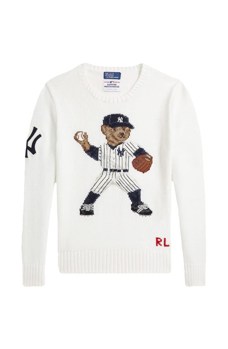 Polo Ralph Lauren Youth Polo Ralph Lauren  White Yankees  Bear Pullover Sweater, Alternate, color, 