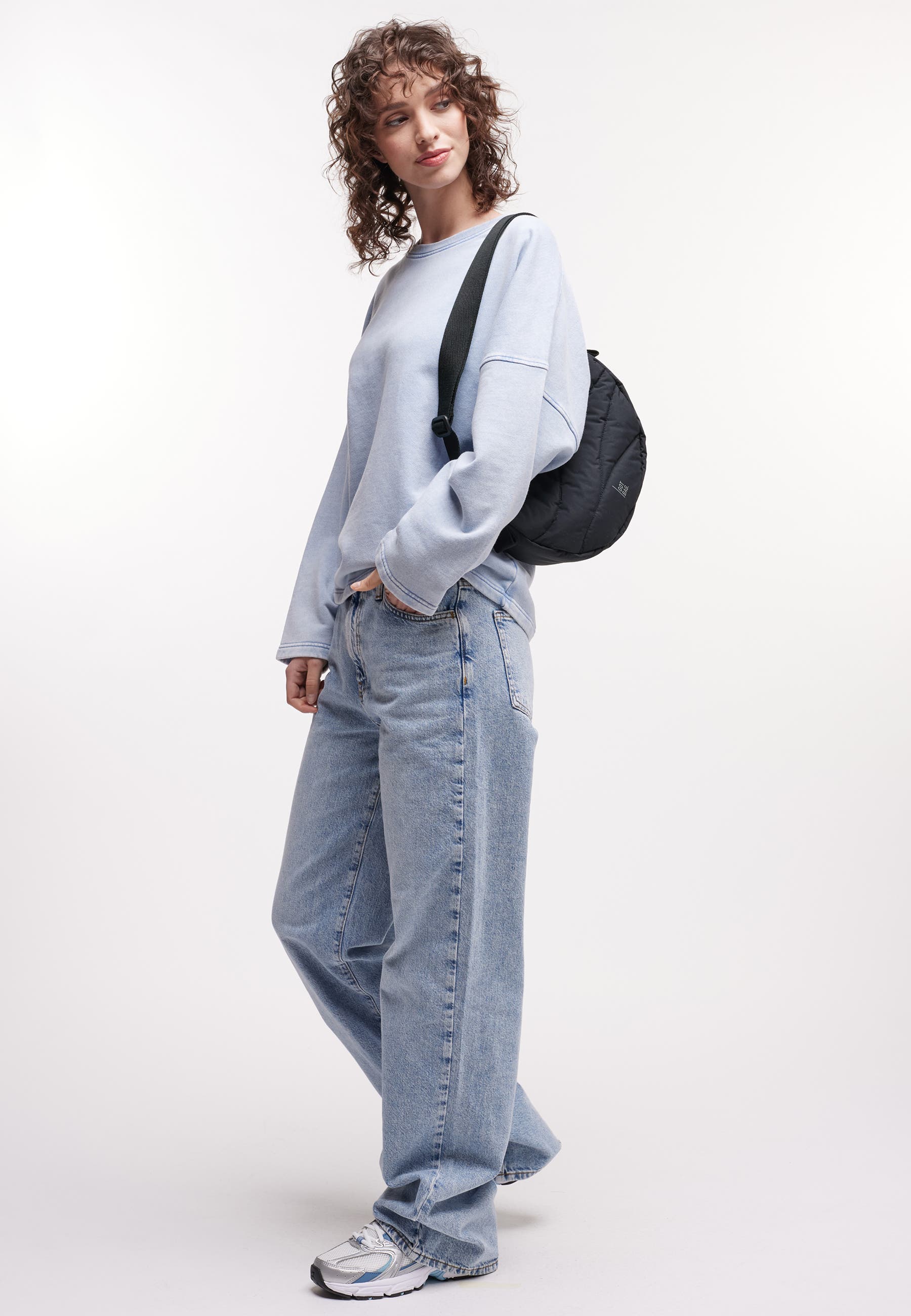 GOT BAG Wavy Puffer Recycled Nylon Moon Bag, Alternate, color, Black