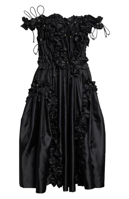 Noir Kei Ninomiya Drawcord Ruffle Off The Shoulder Satin Midi Dress In Multi
