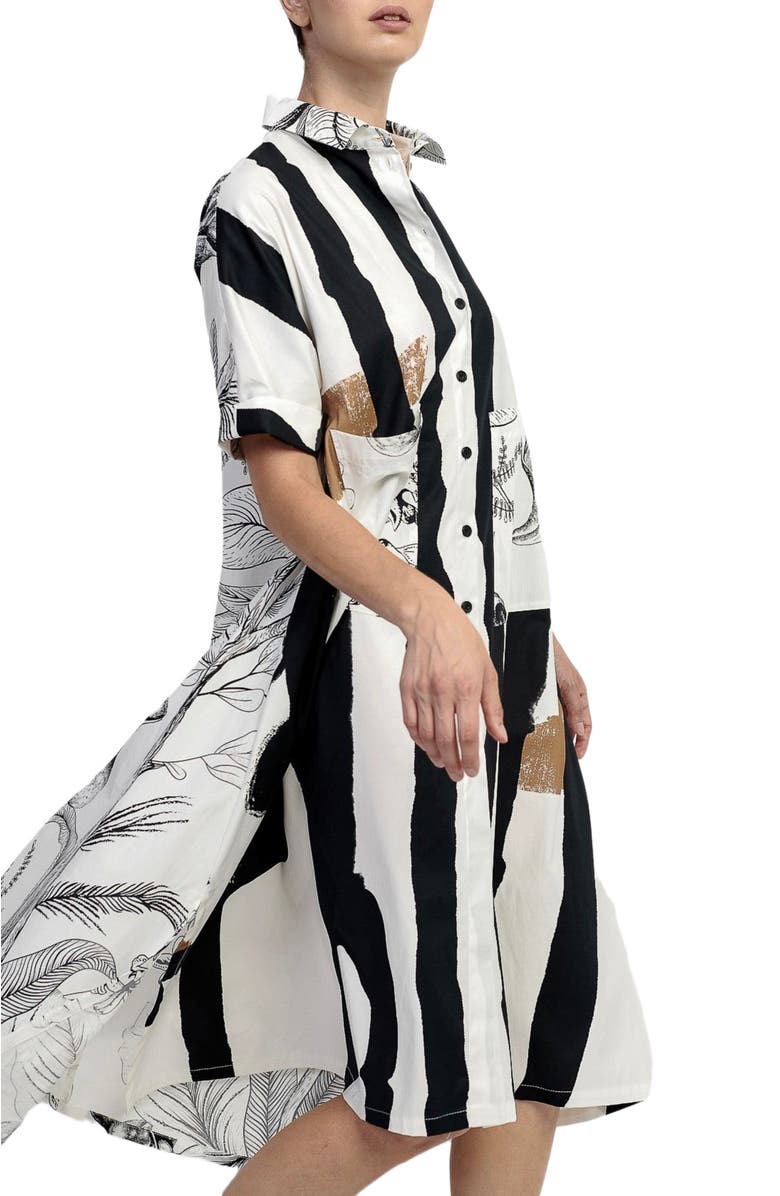Alembika Zebra mixed print A-line maxi shirt-dress, Alternate, color, 