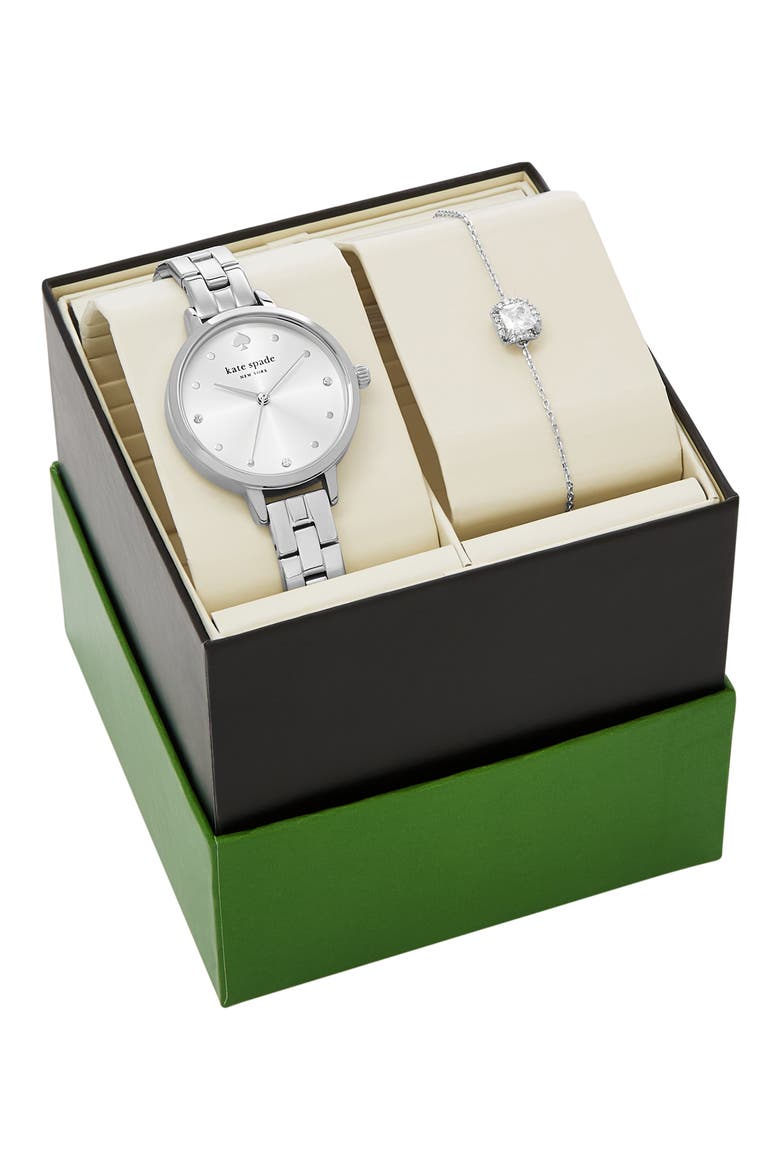 metro three-hand quartz bracelet watch & bracelet set, Alternate, color, SILVER