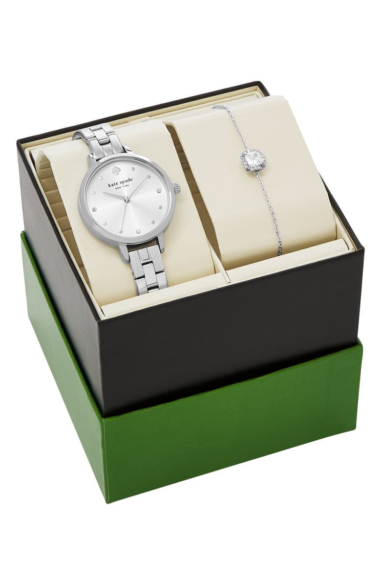 Kate Spade New York metro three-hand quartz bracelet watch & bracelet set, Alternate, color, Silver