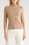 Nordstrom Three-Quarter Sleeve Stretch Pima Cotton Mock Neck T-Shirt