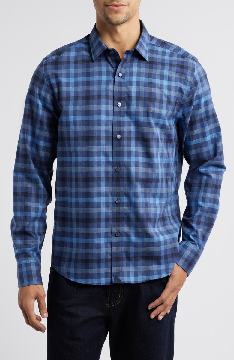 UNTUCKit Walton Check Wrinkle Free Cotton Dobby Button-Up Shirt, Main, color, 