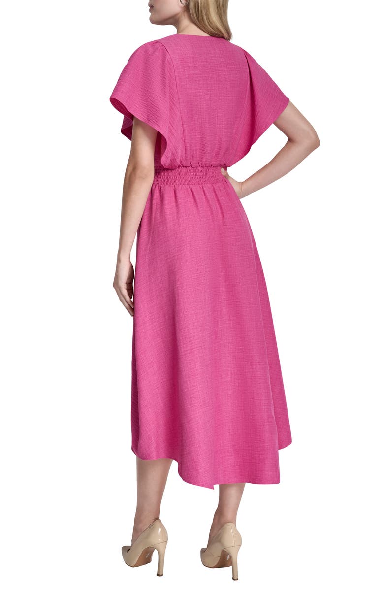DKNY Smocked High-Low Dress, Alternate, color, Rose Violet
