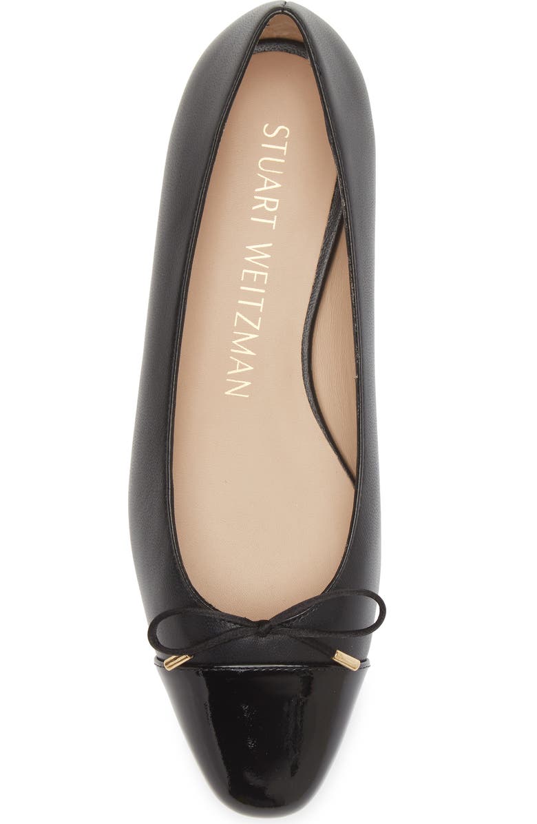 Stuart Weitzman Sleek Cap Toe Bow Flat, Alternate, color, Black