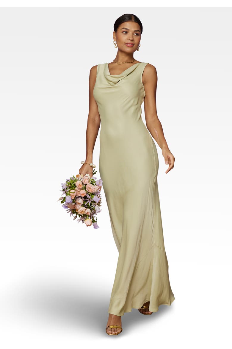Pandy Satin Cowl Bridesmaid Dress, Main, color, Sage Green