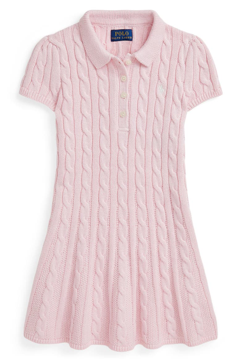 Kids' Cable Knit Sweater Dress, Main, color, HINT OF PINK W/ NEVIS
