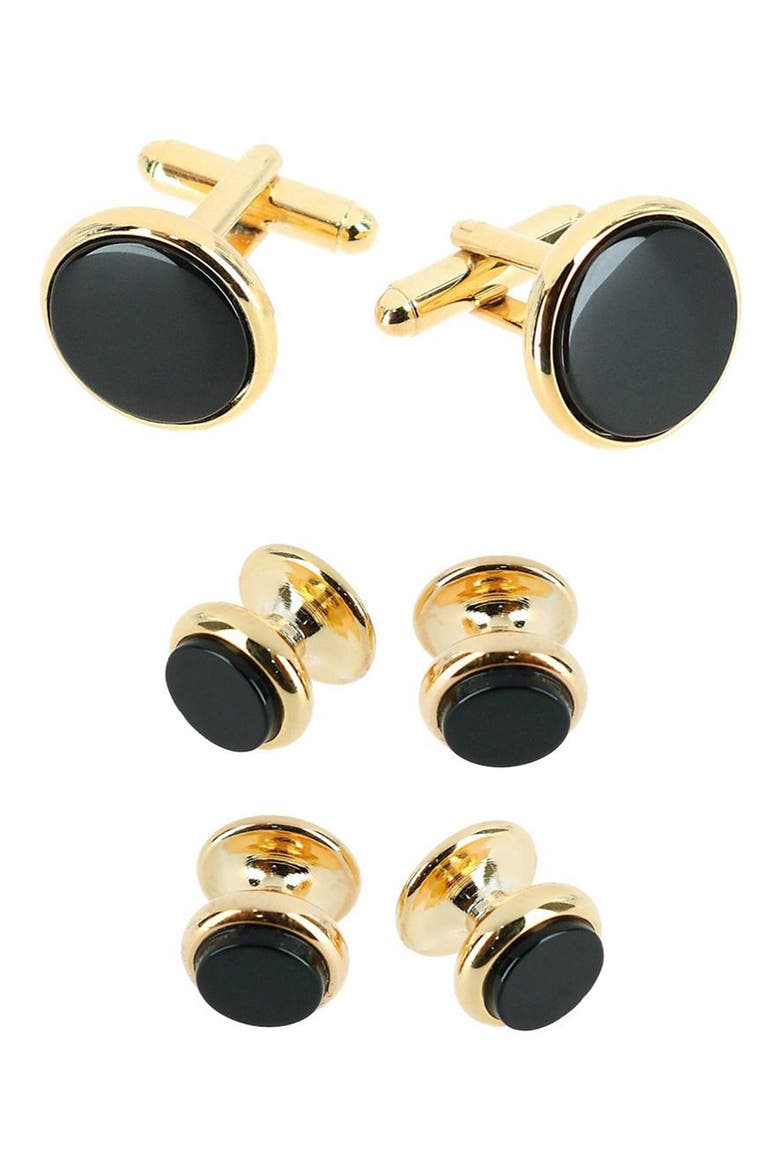 Sutton Onyx Cuff Link & Stud Set, Main, color, 24 KARAT GOLD AND GENUINE ONYX