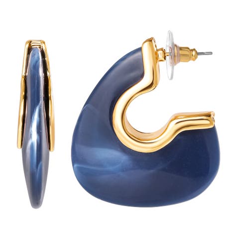 Blue Drop Earrings for Women, Gold-Tone Statement Earrings