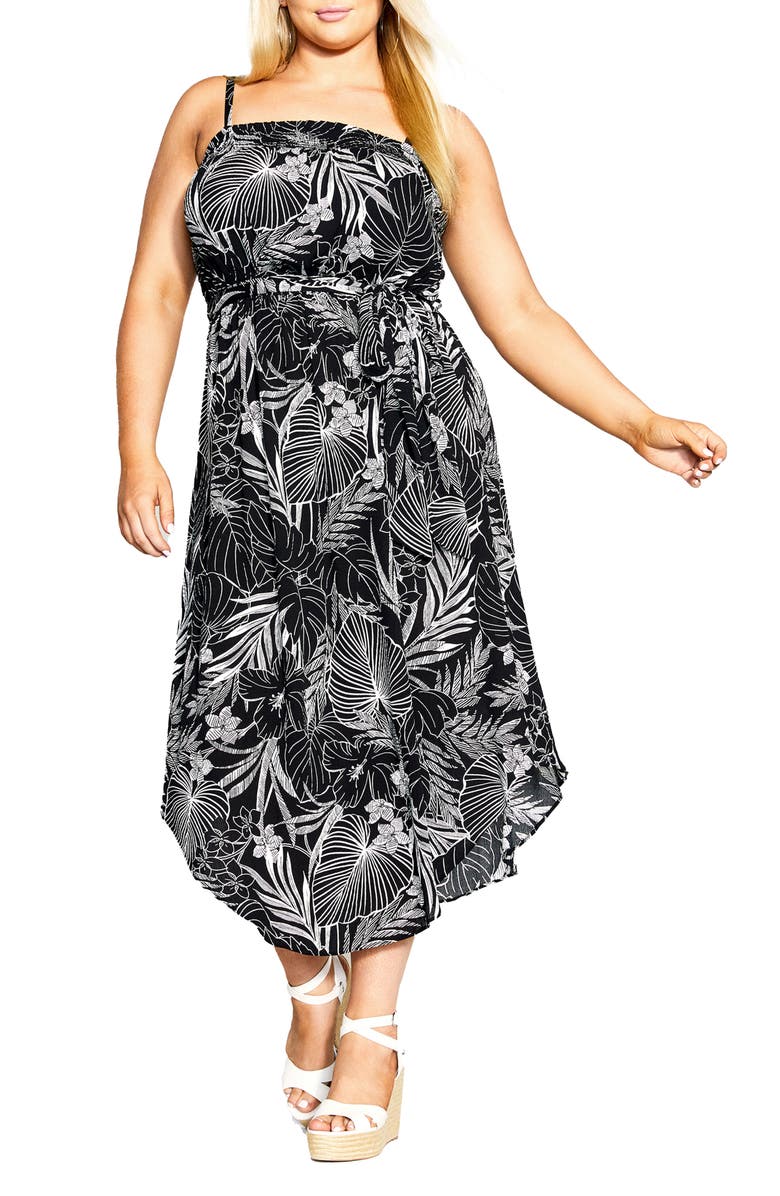 City Chic Tamazin Palm Print Midi Dress, Main, color, 