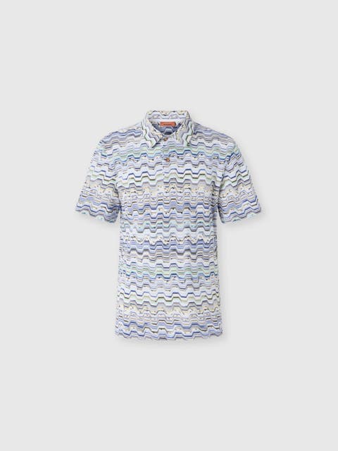 Cotton Polo Shirt With Raschel Knit And Greek Motif