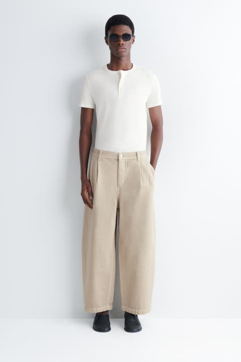 Pleated Denim Relaxed-fit Barrel-leg Pants
