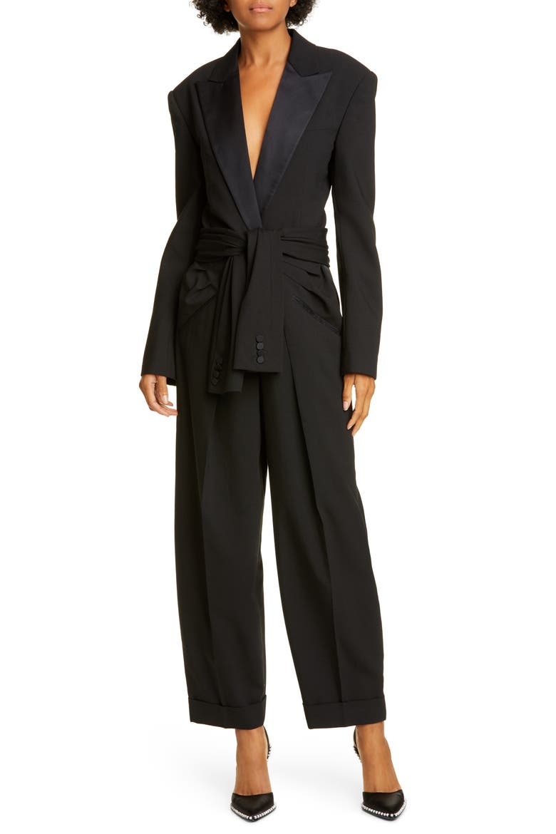 Tie Waist Tuxedo Jumpsuit, Main, color, BLACK